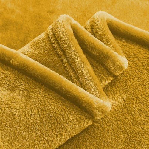 (Ochre, Double) Fleece Blanket Thick Bed Mink Soft Warm Sofa Throw 2