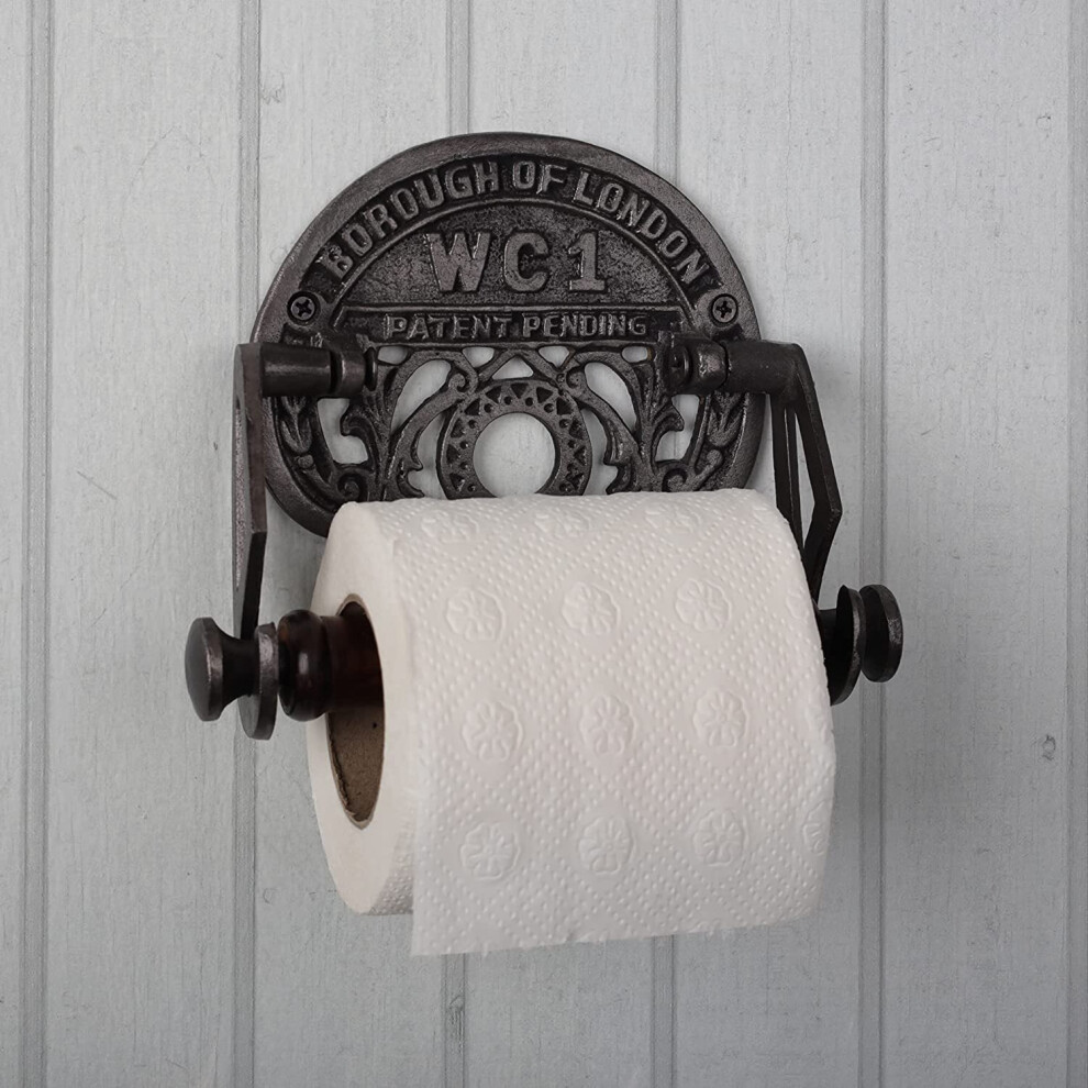 Toilet Roll Holder Borough Of London WC.1 Cast Iron Embossed Vintage Design