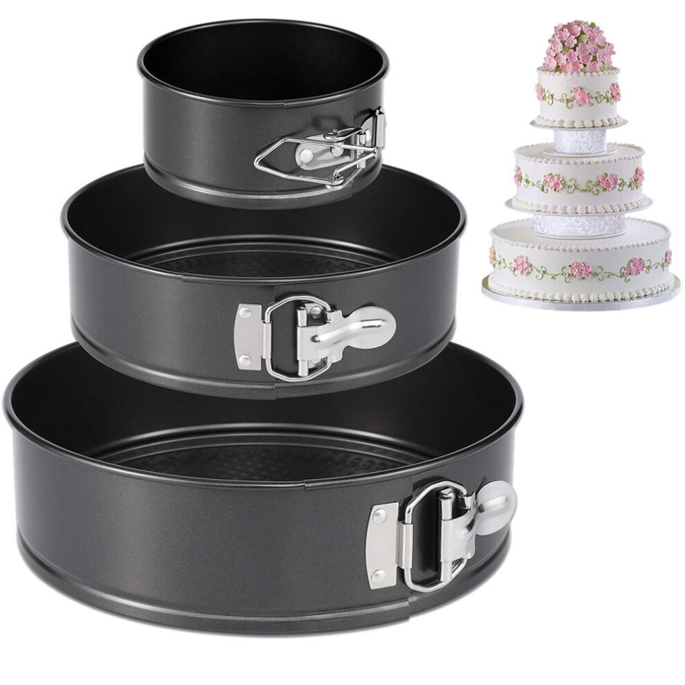 3pc Non-Stick Baking Springform Round Cake Tin Tray Pan Set Kit Spring Loaded