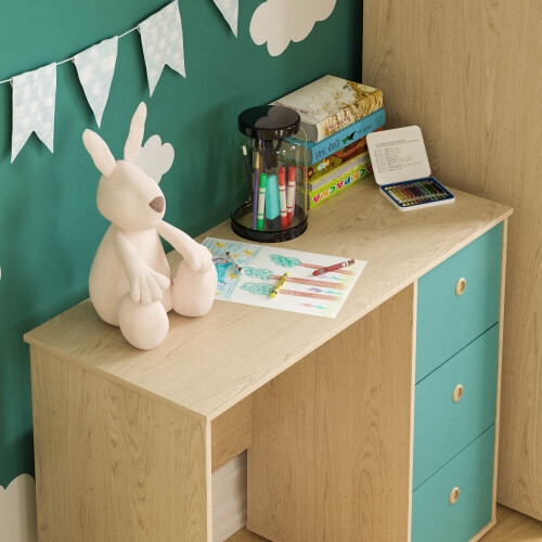 (Teal & Oak) Neptune Oak Junior Desk - 3 Drawer Study Table 1