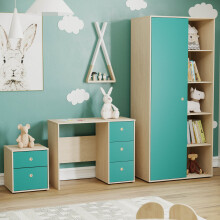 (Teal & Oak) Neptune 3 Piece Bedroom Set Bedside Desk Wardrobe