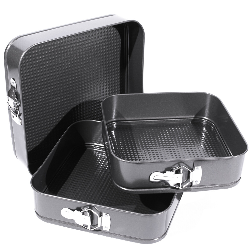 3pc Non-Stick Baking Springform Square Cake Tin Tray Pan Set Kit Spring Loaded