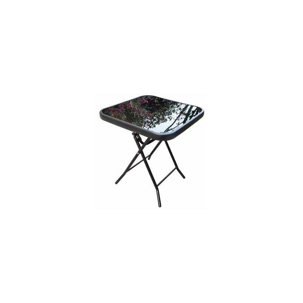 Glass Topped Folding Side Table Garden Patio Drinks Occasional Table