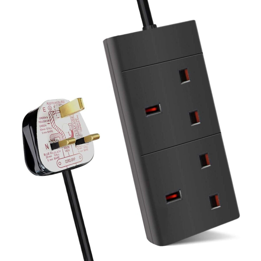 (5 Metres, Black) ExtraStar 2 Gang Unswitched Extension Lead (KF-EB-2E)