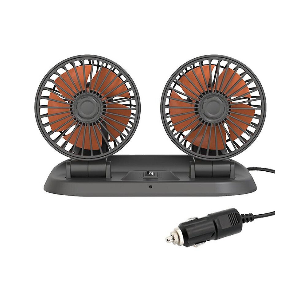 (Truck 24V) Car Dual Head Fan Rotatable Silent Electric Fan Adjustable Air Circulation Fan 768643444383