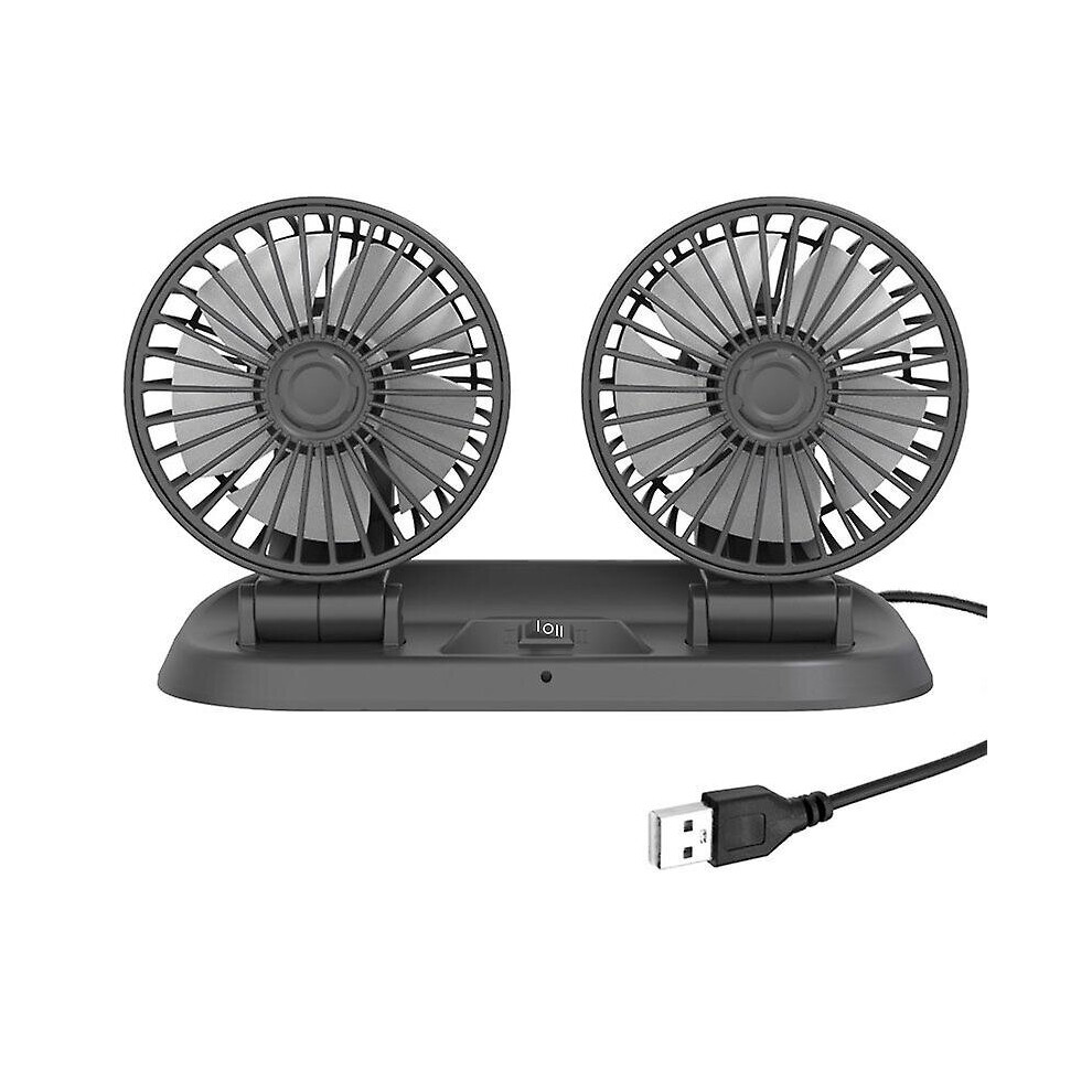 (Usb 5V) Car Dual Head Fan Rotatable Silent Electric Fan Adjustable Air Circulation Fan 768643444321