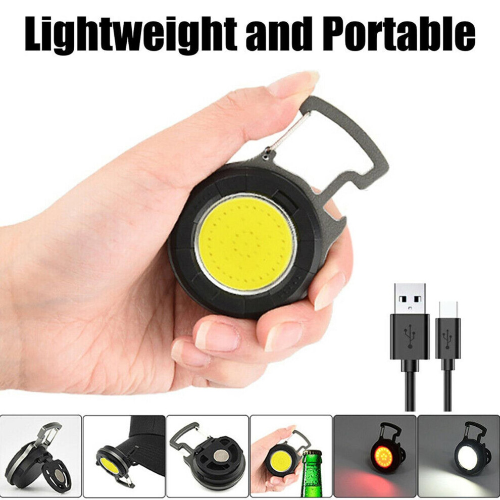 Mini COB Flashlights Bright Rechargeable Keychain HatClip Flashlight