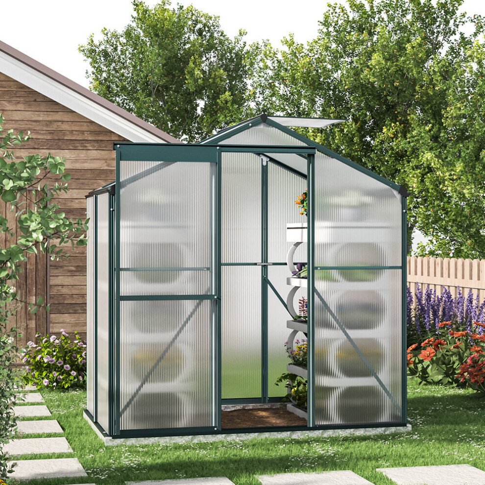 4ft × 6ft Greenhouse Polycarbonate Aluminium Greenhouse with Window and Sliding Door