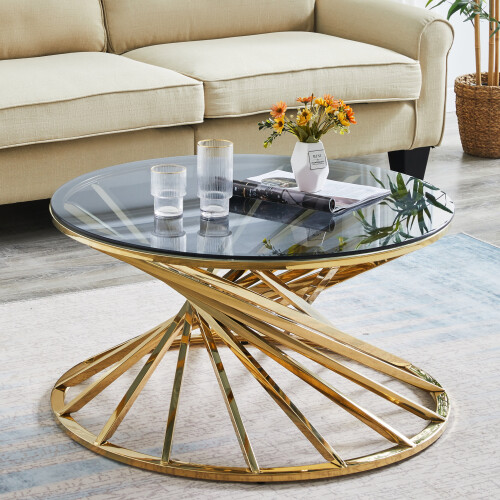 (Gold) Round Coffee Table Stainless Steel Living Room on OnBuy