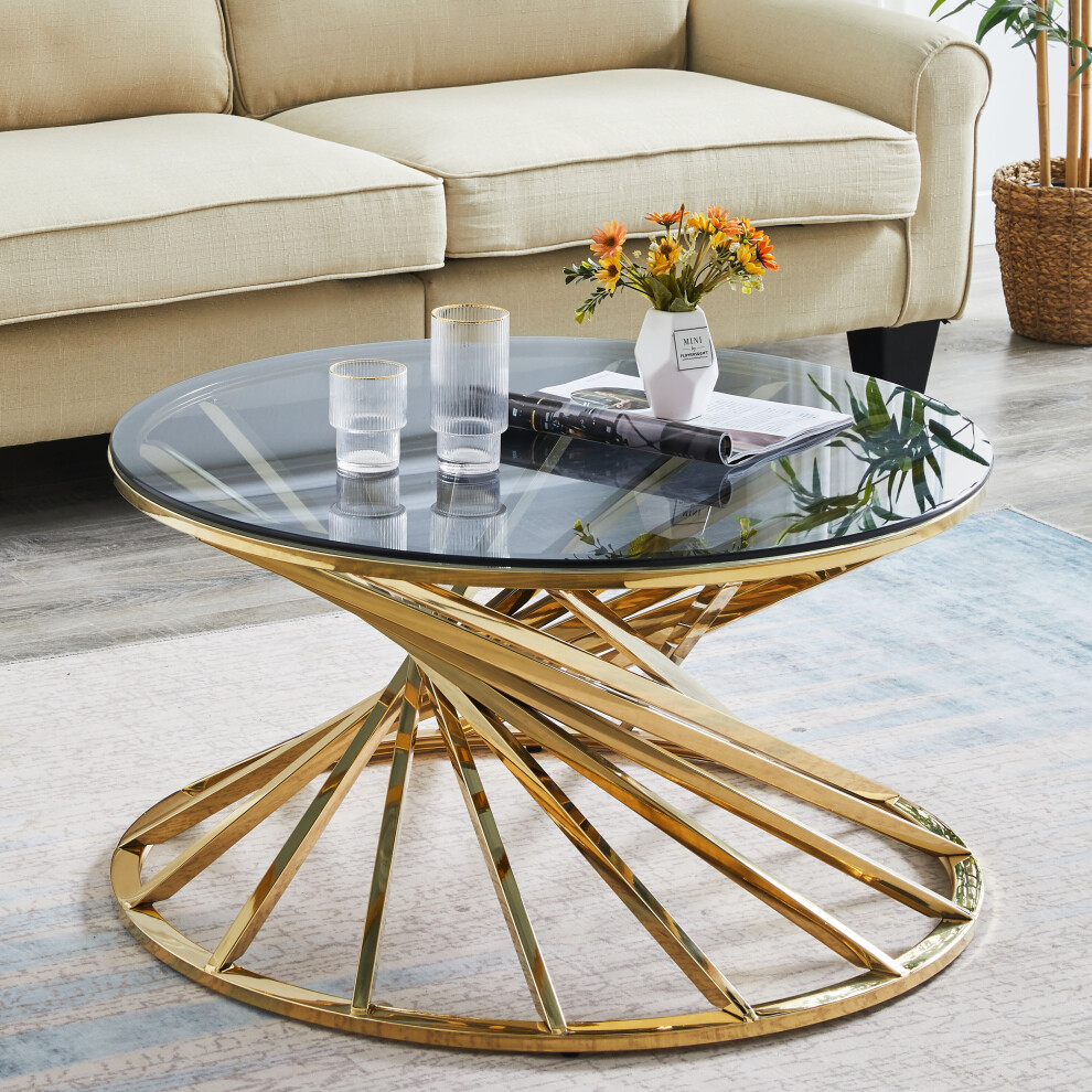 (Gold) Round Coffee Table Stainless Steel Living Room