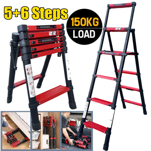 5+6 Steps A-frame Folding Aluminium Telescopic Ladder 1