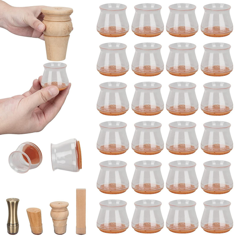 (White) 24Pcs Furniture Feet Protectors With Felt Bottom Silicone Table Leg Caps 768643497877
