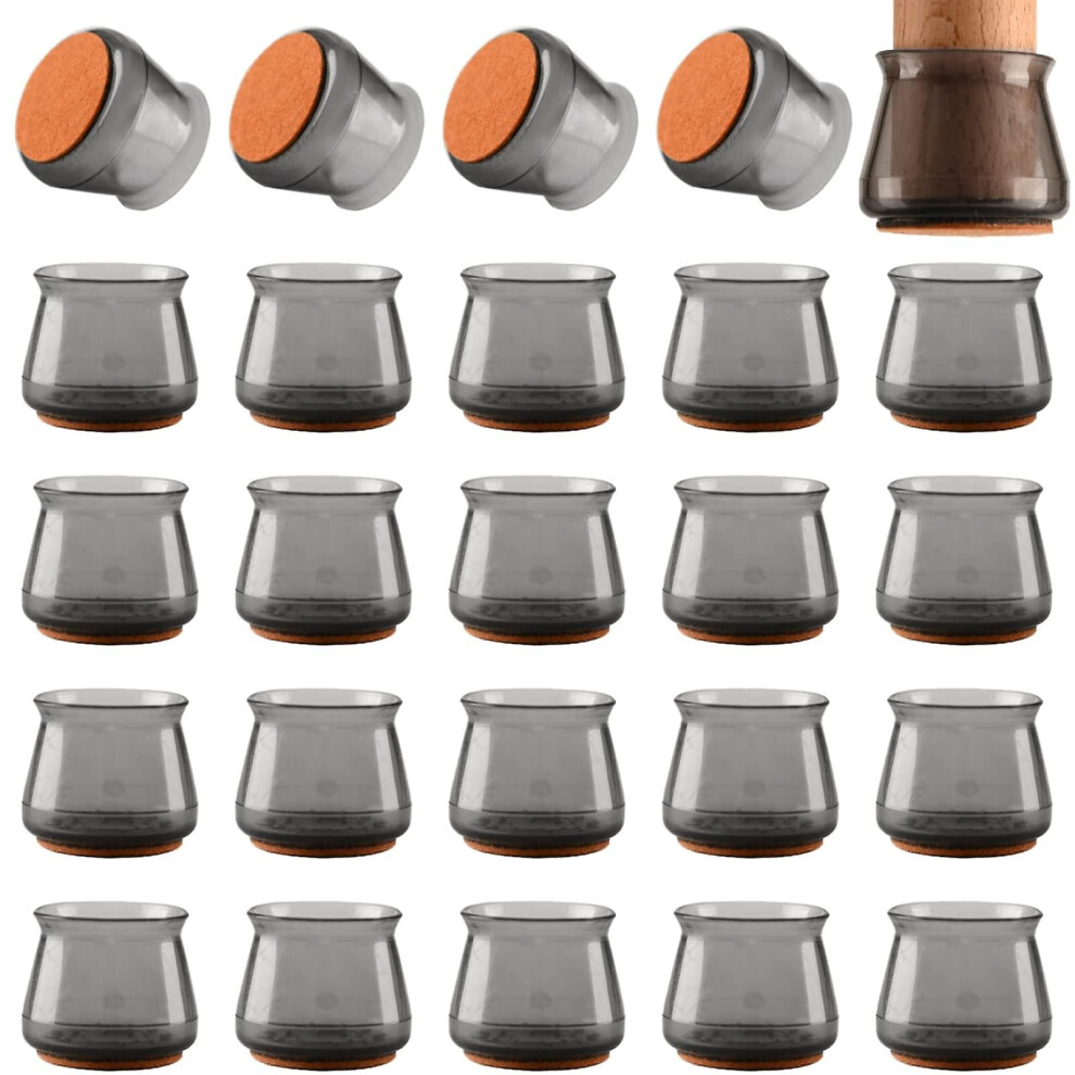 (Black) 24Pcs Furniture Feet Protectors With Felt Bottom Silicone Table Leg Caps 768643497815