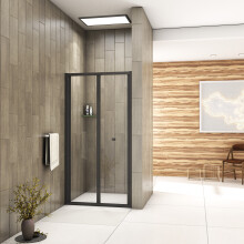 (760mm) Bathroom Matt Black Bi Fold Door Glass 5mm