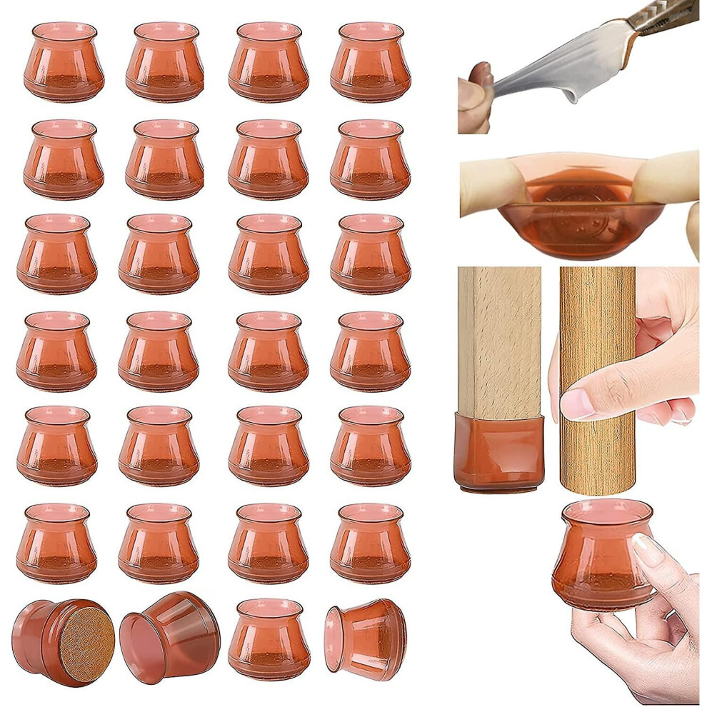 (Brown) 24Pcs Furniture Feet Protectors With Felt Bottom Silicone Table Leg Caps 768643497846