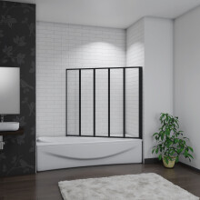 Bathroom Matt Black 1200x1400mm 5 Fold Folding Screen Door Panel
