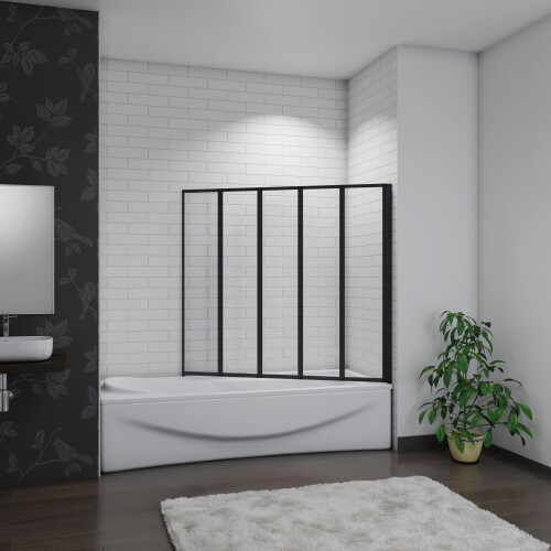 Bathroom Matt Black 1200x1400mm 5 Fold Folding Screen Door Panel