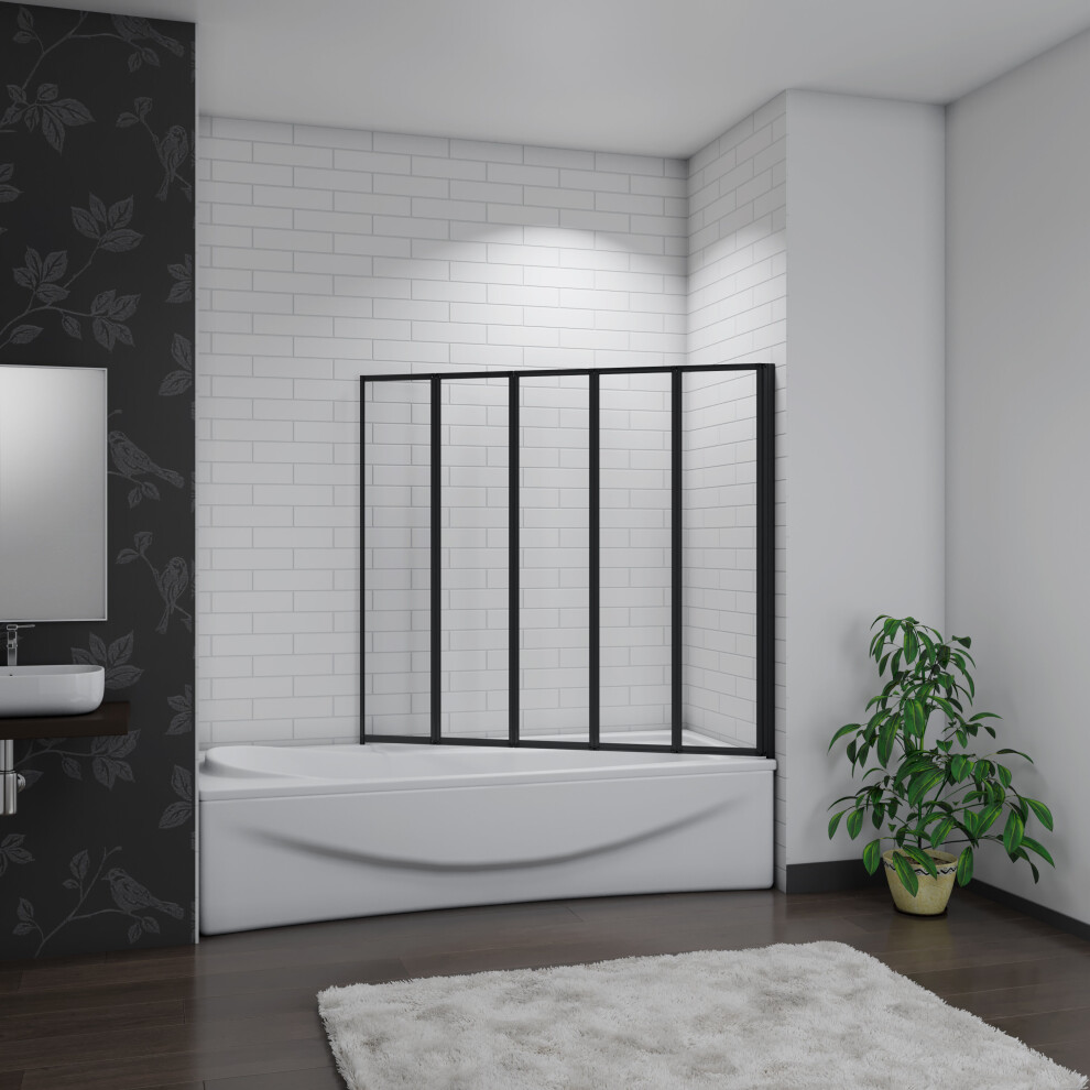 Bathroom Matt Black 1200x1400mm 5 Fold Folding Screen Door Panel