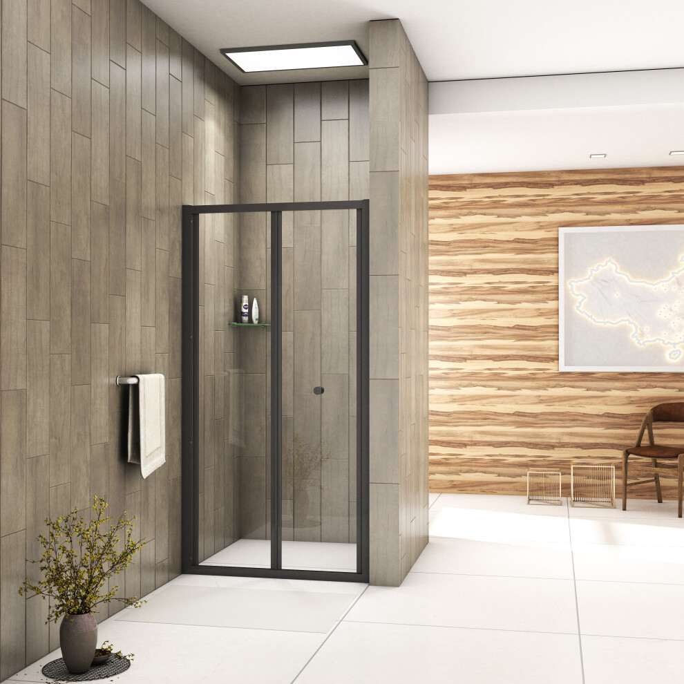 (900mm) Bathroom Matt Black Bi Fold  Door Glass 5mm