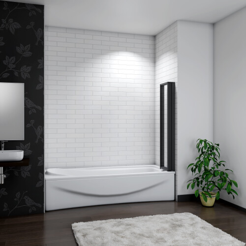 AICA Bathroom Matt Black 1200x1400mm 5 Fold Folding Screen Door Panel 2
