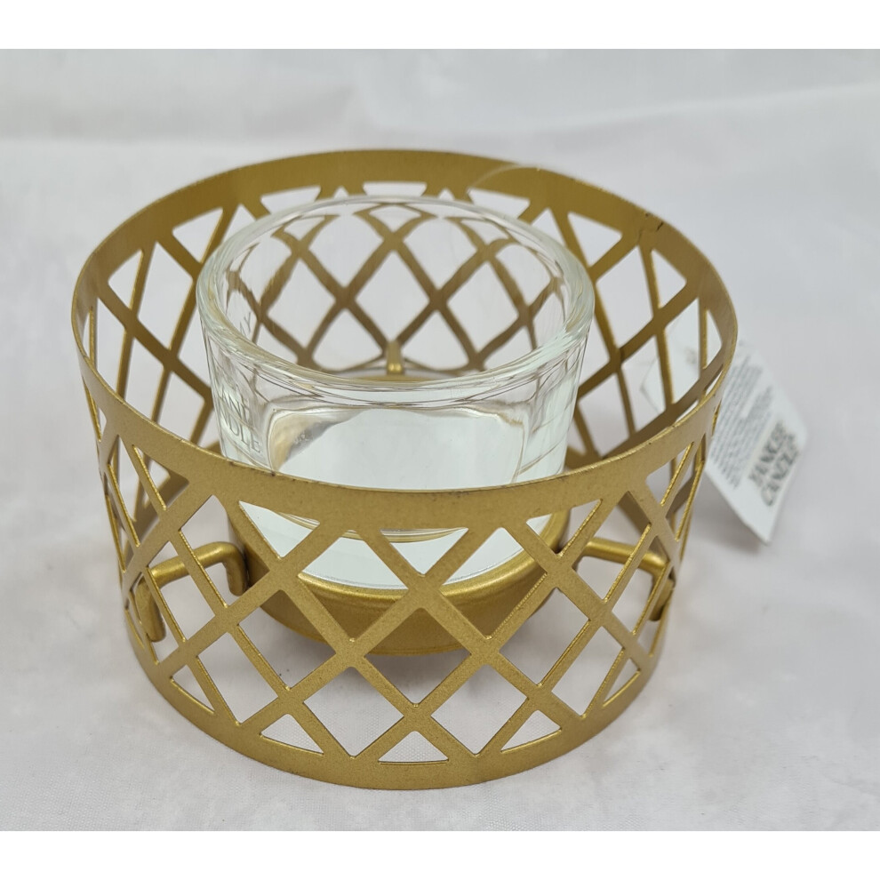 Yankee Candle Gold Metal Crosshatch Tealight Holder with Glass Insert