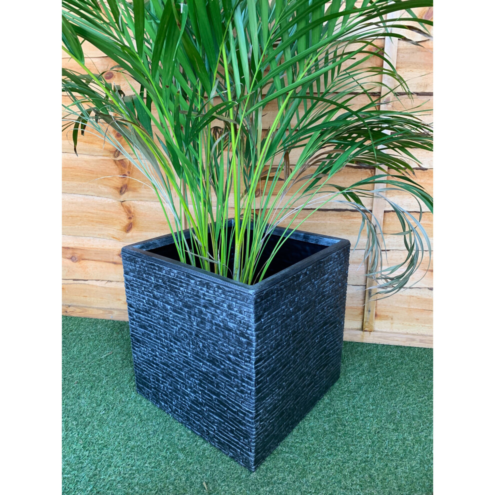 38cm Grey Brick Stone Effect Square Plastic Planter Flower Pot Patio