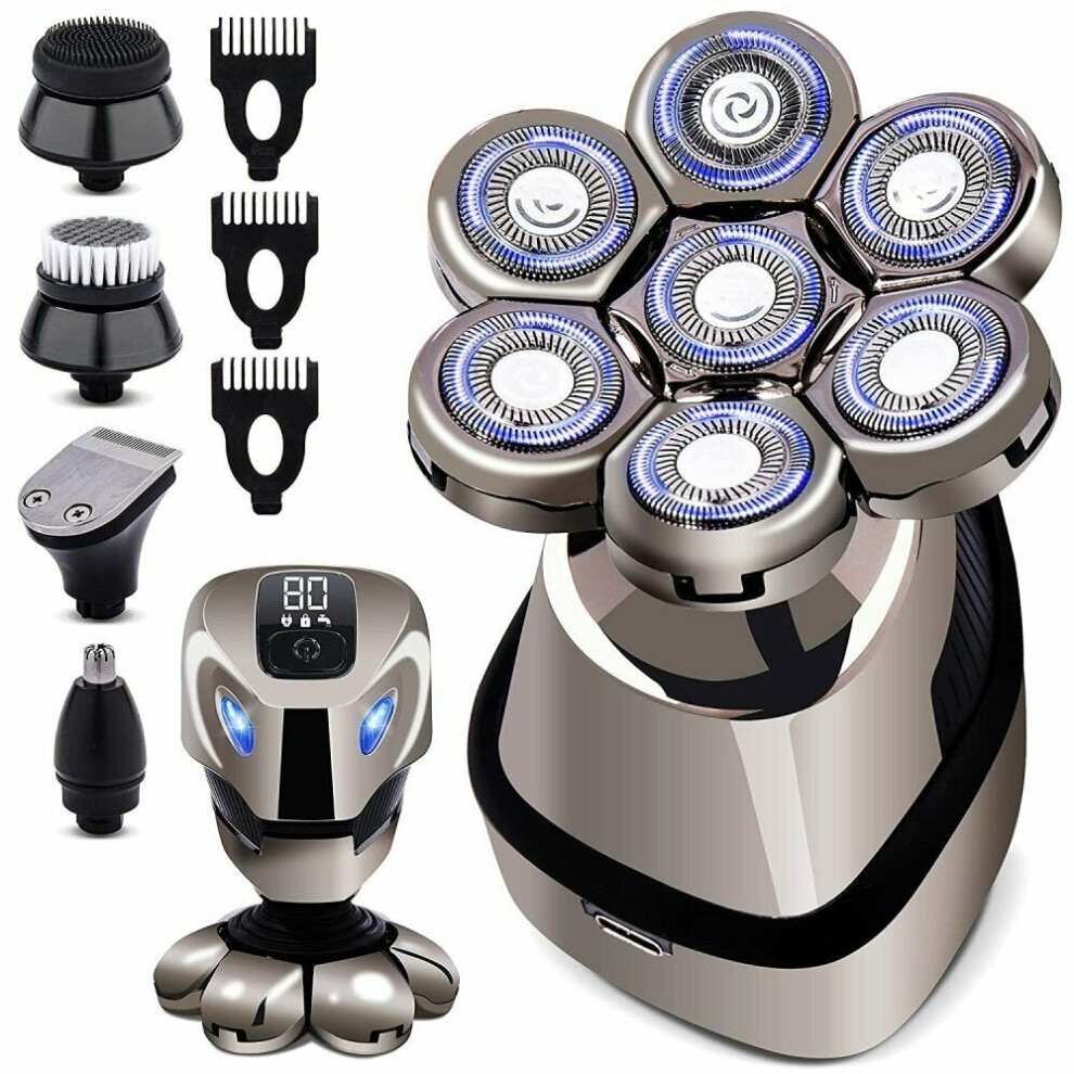 Cordless Electric Shaver, 7 Heads Men Razor Wet Dry Rotary Shaver USB