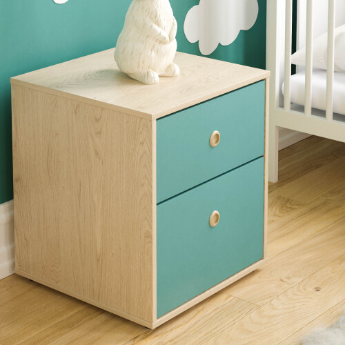 (Teal & Oak) Neptune 2 Drawer Bedside Cabinet Side Lamp Storage 2