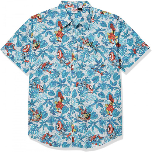 Avengers (XLarge, Blue) Marvel Avengers Button Up Hawaiian Shirt 2