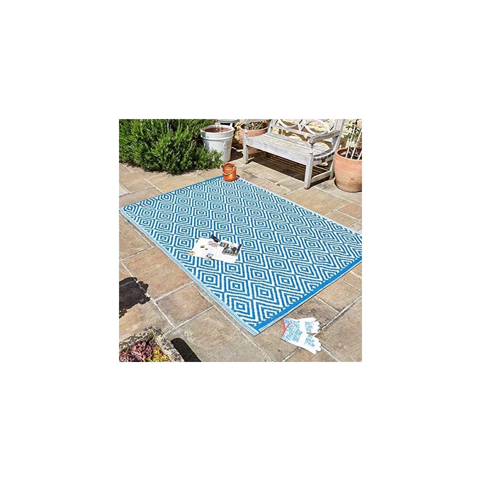 Large Al Fresco Rug Blue Adana Indoor Outdoor Pattern Carpet Garden