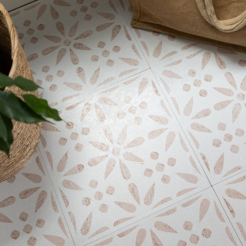 VINTAGE FLOWERS peel and stick vinyl floor tiles (30.48cm x 30.48cm) pack qty 11 tiles (1sqm)