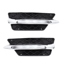 Mercedes W204 C-Class 2012-2014 Front Bumper LED DRL Fog Lights - White Daytime Running Lamps, Black Housing