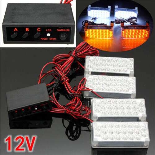 New 4x 22LED White Flashing Light Car Strobe Light with Controller 12V