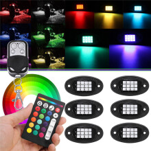 New 6Pcs Universal Colorful RGB LED Car Rock Lights RF Dual Remote Control 5050 72 Led Waterproof IP68 Energy-saving Ambient Lamp Car SUV