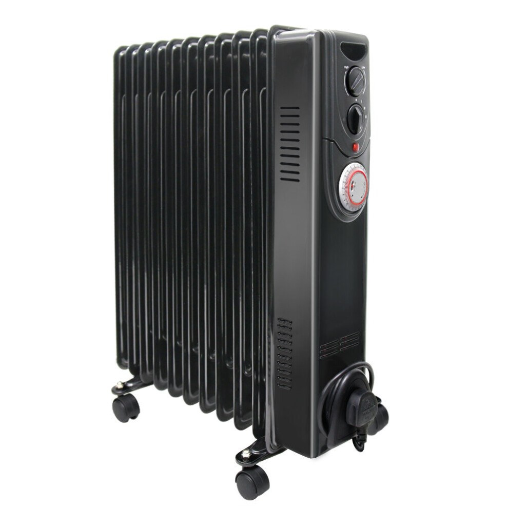 NRG Oil Filled Radiator Portable 11 Fin Electric Heater with Timer & Safety Tip Over Switch & Adjustable Thermostat (Black 2.5KW)