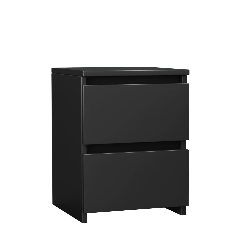 (2 Drawer Bedside Cabinet, Black) NRG Chest of Drawers Bedside Table Storage Drawer Unit Bedroom Furniture