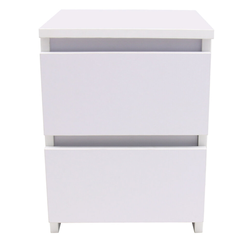 (2 Drawer Bedside Cabinet, White) NRG Chest of Drawers Bedside Table Storage Drawer Unit Bedroom Furniture