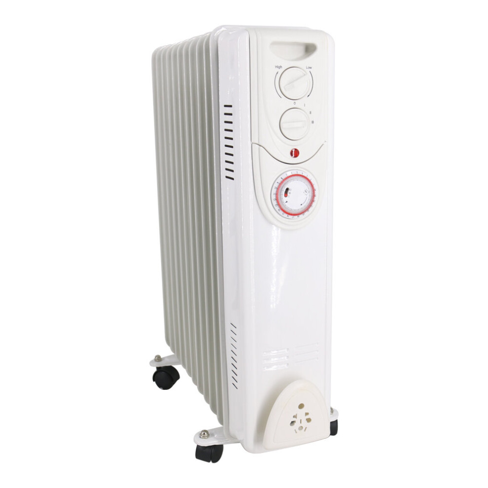 NRG 11 Fin Oil Filled Radiator Portable Electric Heater - 24 Hour Timer - Adjustable Thermostat - 3 heat setting 2.5KW White