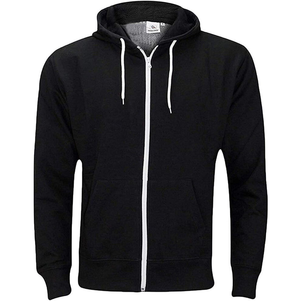 (Black, 7XL) Mens Hoodie Classic Comfortable Zip-Up Hooded