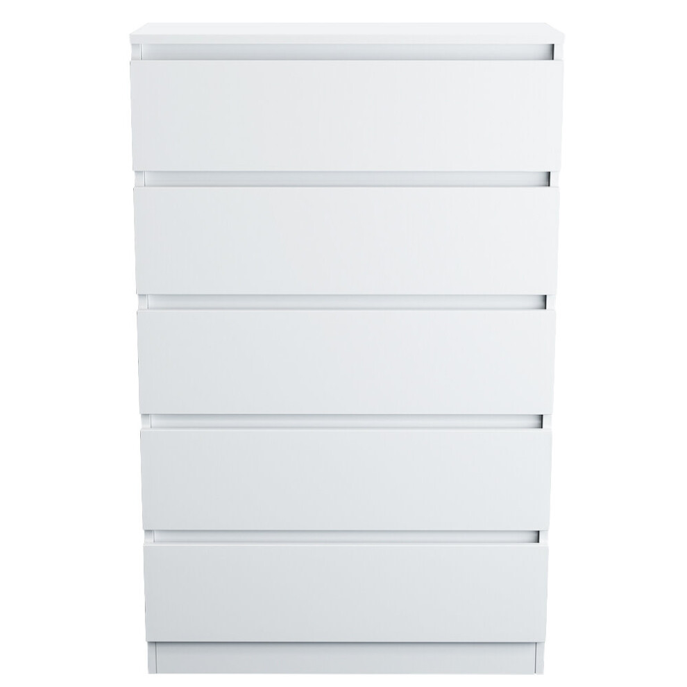 (5 Drawer - Chest Of Drawers, White) NRG Chest of Drawers Bedside Table Storage Drawer Unit Bedroom Furniture