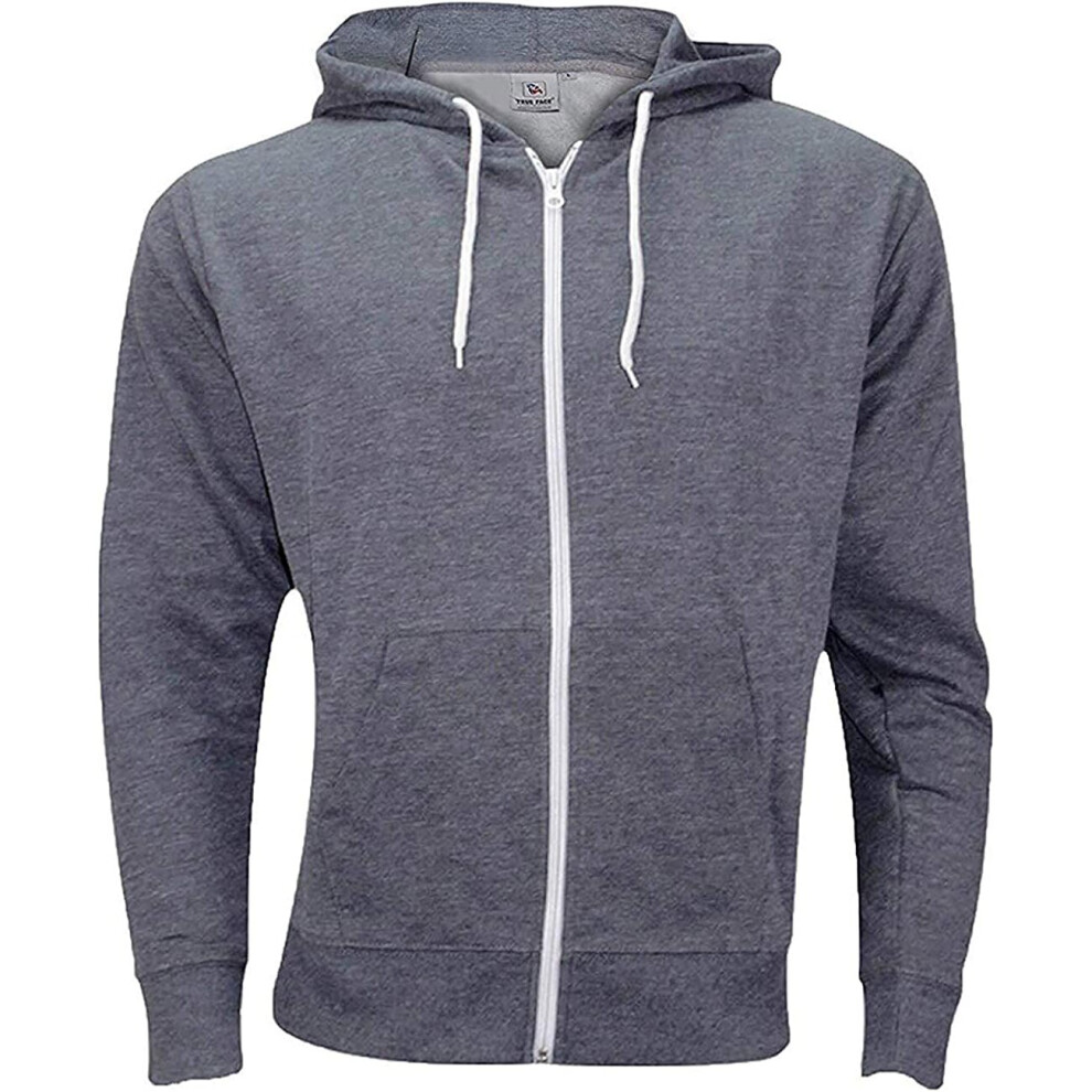 (Charcoal, S) Mens Hoodie Classic Comfortable Zip-Up Hooded