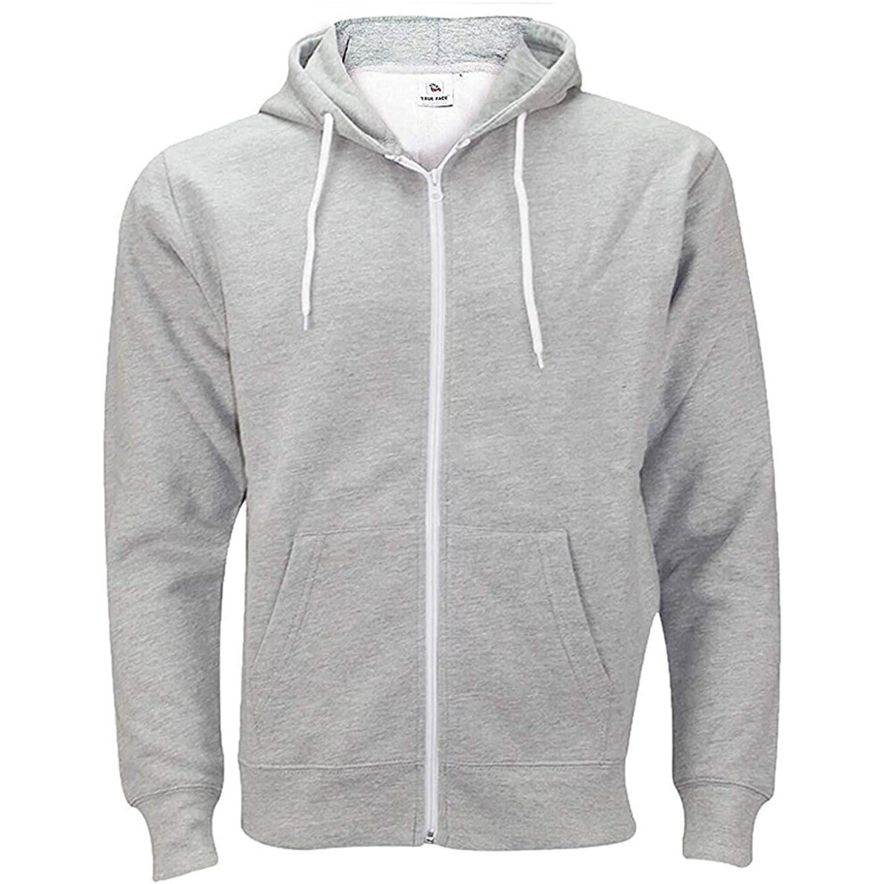 (Grey, 6XL) Mens Hoodie Classic Comfortable Zip-Up Hooded