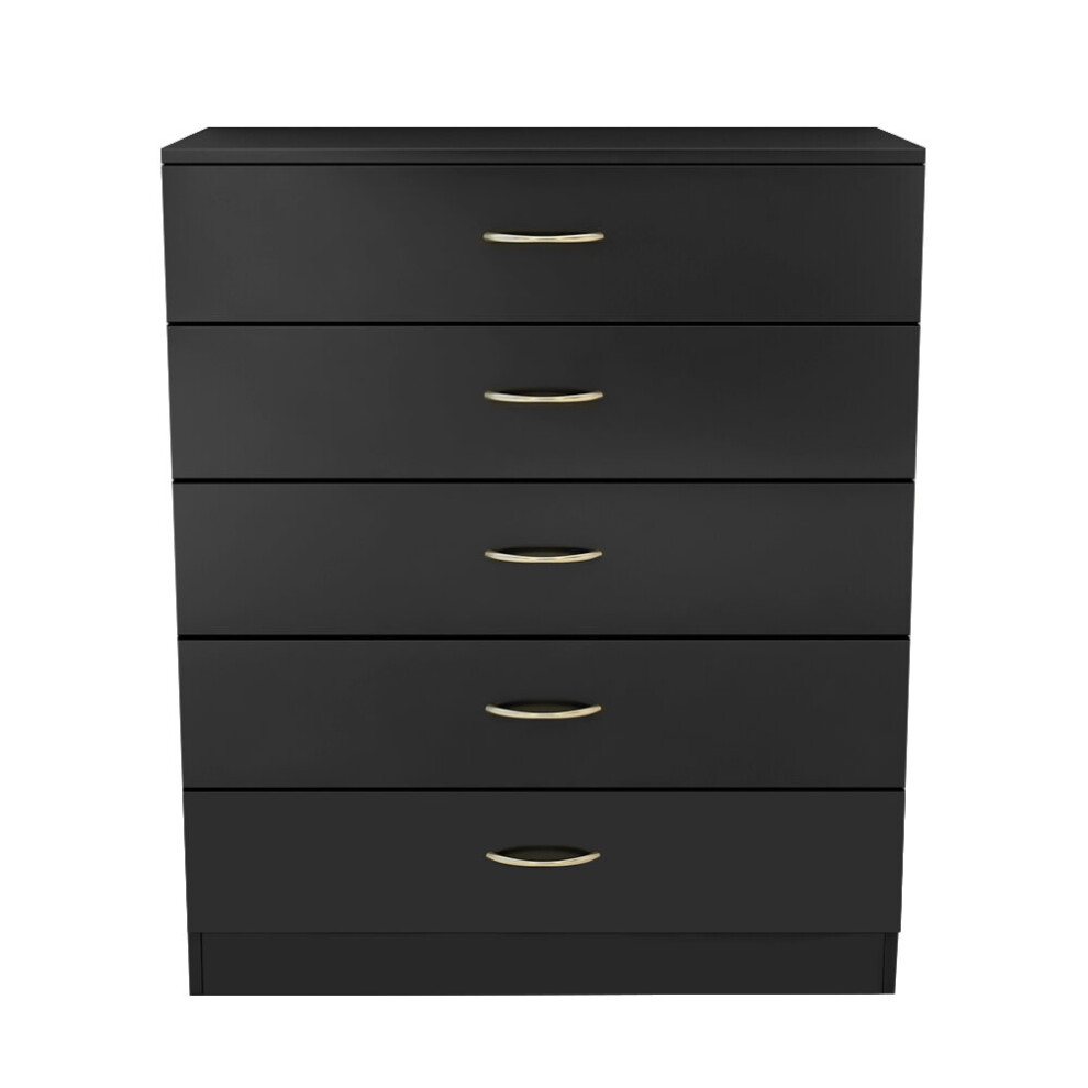 (5 Drawer-With Metal Handles, Black) NRG Chest of Drawers With Metal Handles Bedroom Furniture Storage Cabinets