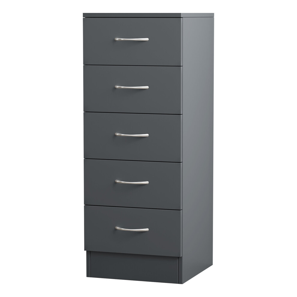 (5 Drawer Tall Narrow-With Metal Handles, Grey) NRG Chest of Drawers With Metal Handles Bedroom Furniture Storage Cabinets