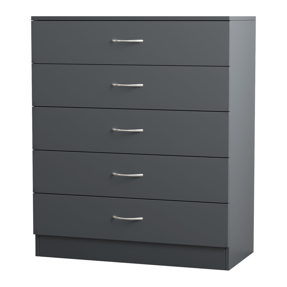 (5 Drawer-With Metal Handles, Grey) NRG Chest of Drawers With Metal Handles Bedroom Furniture Storage Cabinets