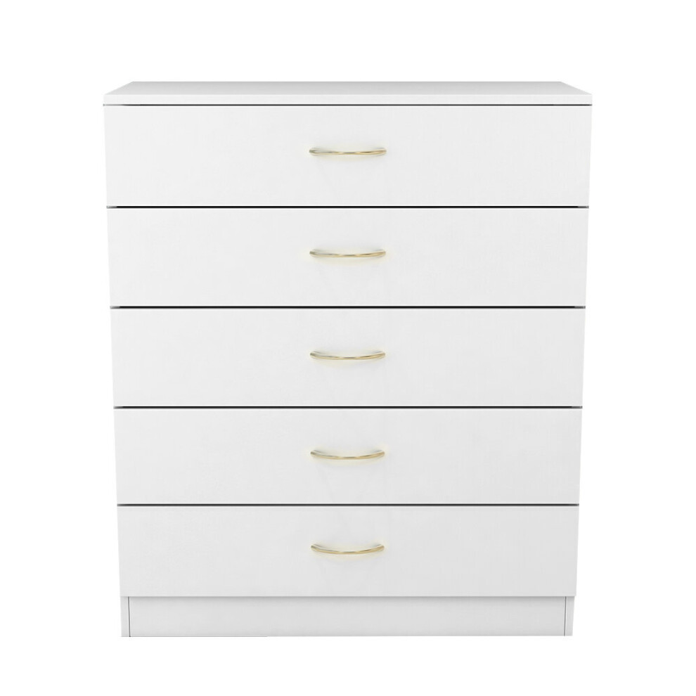 (5 Drawer-With Metal Handles, White) NRG Chest of Drawers With Metal Handles Bedroom Furniture Storage Cabinets