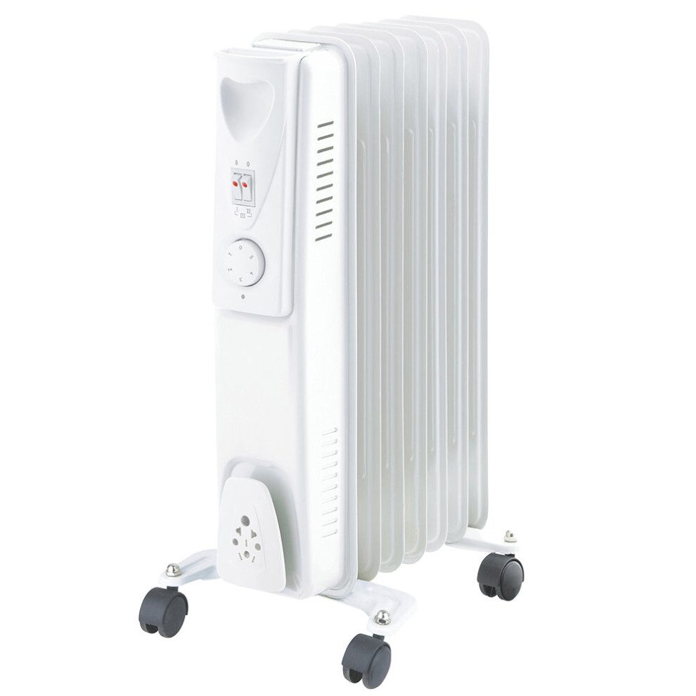 NRG White Oil Filled Radiator 1.5KW Portable Electric Heater Adjustable Thermostat-3 heat setting 7 Fin