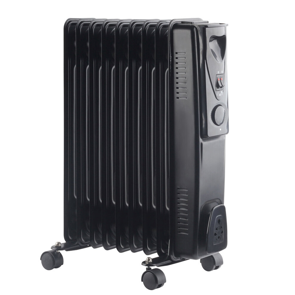 NRG Portable Oil Filled Radiator Electric 2KW Adjustable Thermostat 9 Fin Radiator Heater with 3 Power Settings