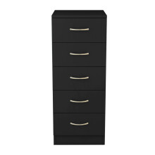 (5 Drawer Tall Narrow-With Metal Handles, Black) NRG Chest of Drawers With Metal Handles Bedroom Furniture Storage Cabinets