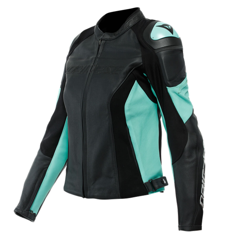 (48) Dainese Racing 4 Ladies Perforated Leather Jacket Black / Aqua Green Blue,Green,Black 8051019297594